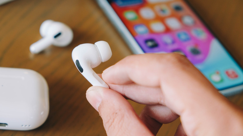 Close-up of an AirPods Pro 2 earbud.
