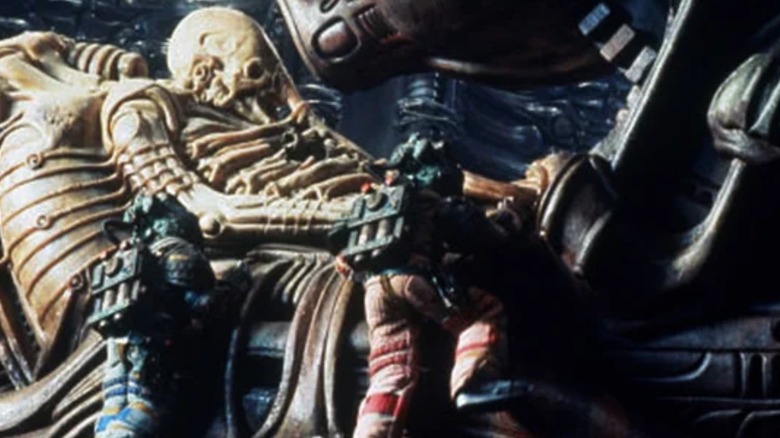 The Nostromo crew climbing to look at the Space Jockey in Alien