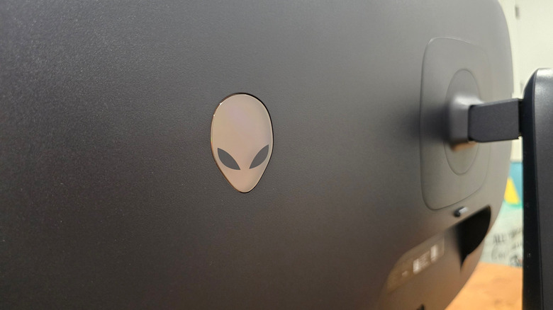 Alienware logo on the rear of the Alienware AW39 5K monitor.