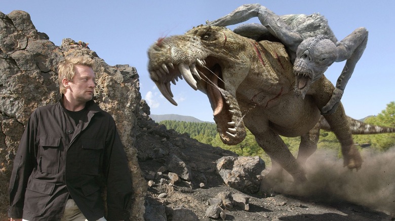 Nick (Douglas Henshall) hiding from a dinosaur on "Primeval."