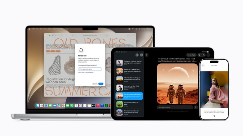 Apple products showcasing the new Apple Intelligence features