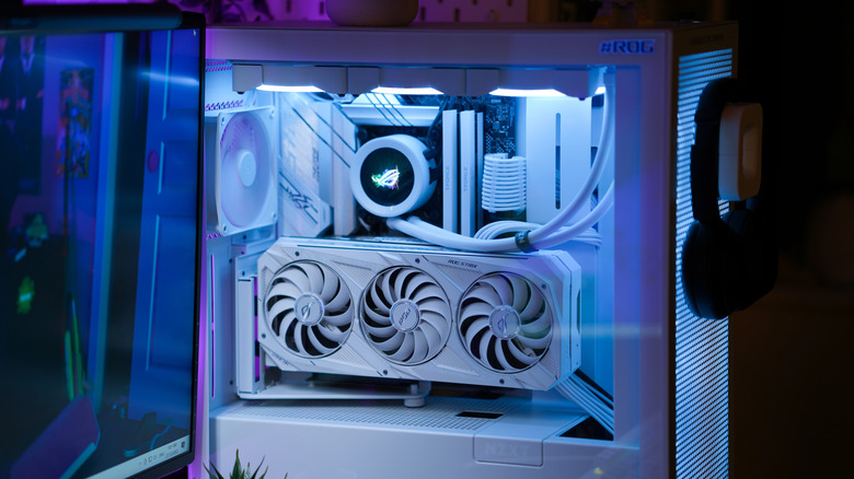 ASUS ROG STRIX AIO CPU cooler in a custom built white PC