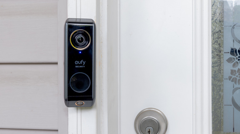 An Eufy video doorbell close-up view.