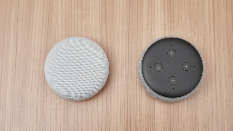 Google Nest next to an Amazon Echo
