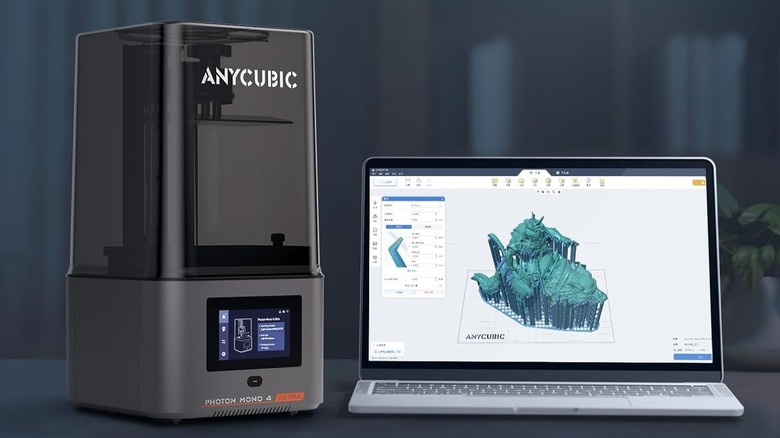 Anycubic Photon Mono 4 Ultra next to laptop slicing tool