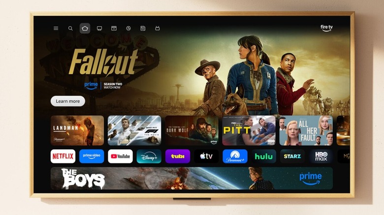 A TV showing the new Amazon Fire TV update, which focuses on the Home screen and the available streaming apps that are on the device