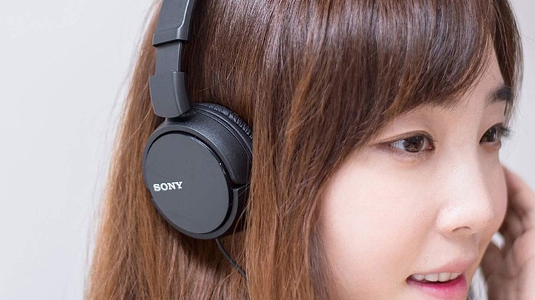 Sony ZX Series wired on-ear headphones used for audio.