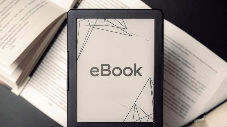 An e-reader with eBook written on the screen