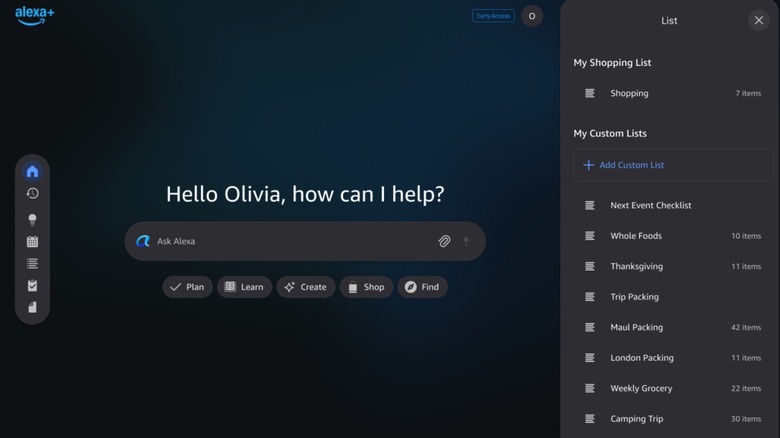 The Alexa Plus user interface on web