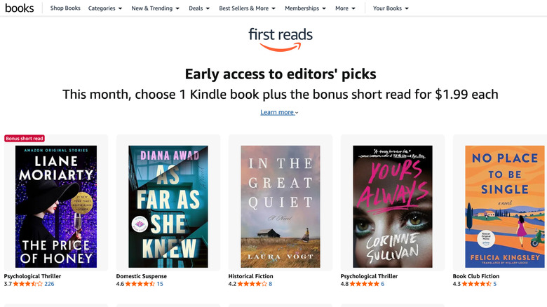 A screenshot showing Amazon First Reads webpage