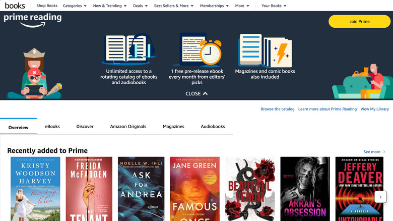 A screenshot showing Prime Reading homepage