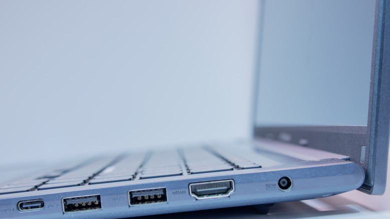 Side view of a laptop highlighting the ports