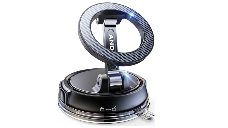 An Amazon promotional photo for the Andery Car Phone Holder with MagSafe, the image features the holder against a white backdrop
