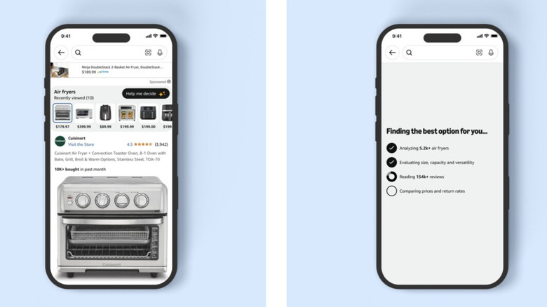 Images of smartphone showing Amazon's help me decide tool in action
