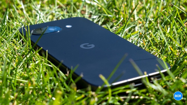 Google Pixel 9a sitting on the grass