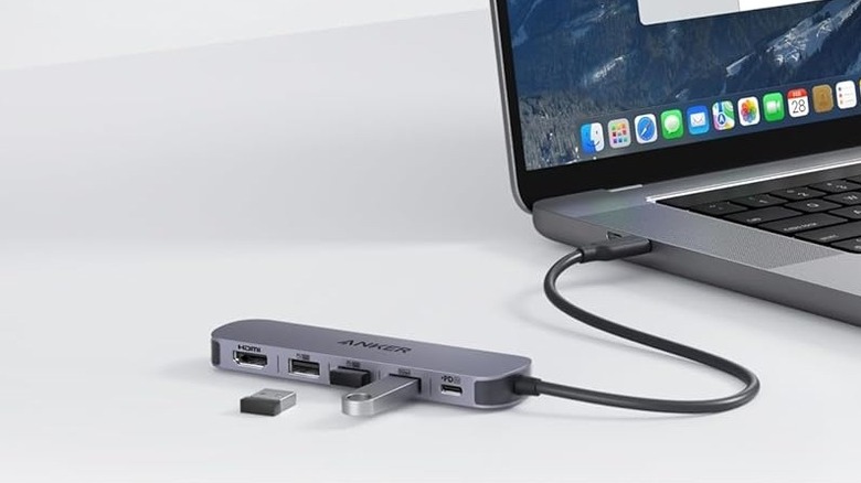 An Anker USB-C Hub connected to a MacBook