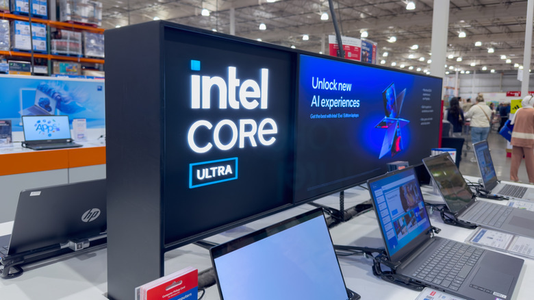 A display showing off Intel Core laptops in a store