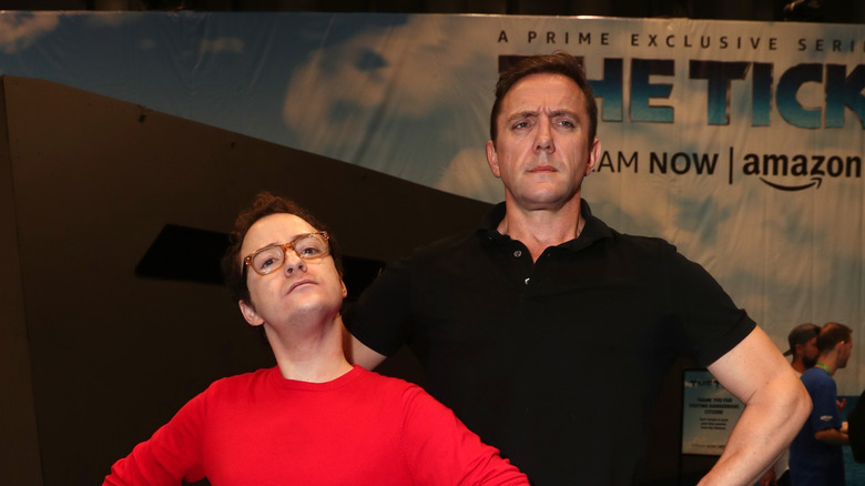 Series stars Peter Serafinowicz and Griffin Newman attend a launch event for The Tick streaming series
