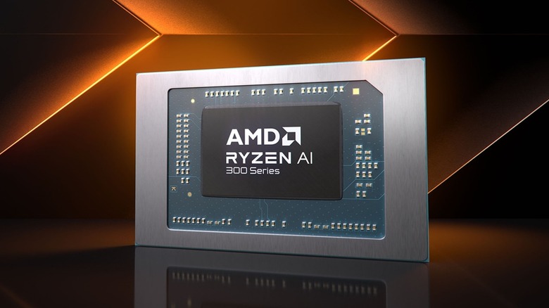 AMD Ryzen AI 300 Series Processors in front of an artistic background