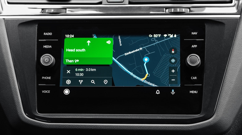 Google Map running on Android Auto on a car