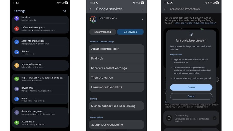 Steps to set up Advanced Protection on an Android device
