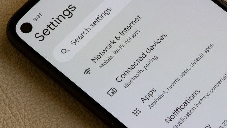 Settings app on Android smartphone