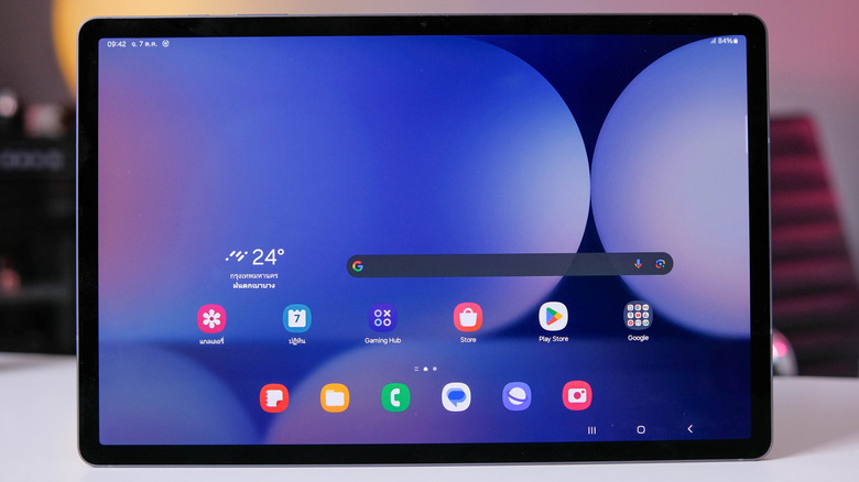 A Samsung tablet on a table