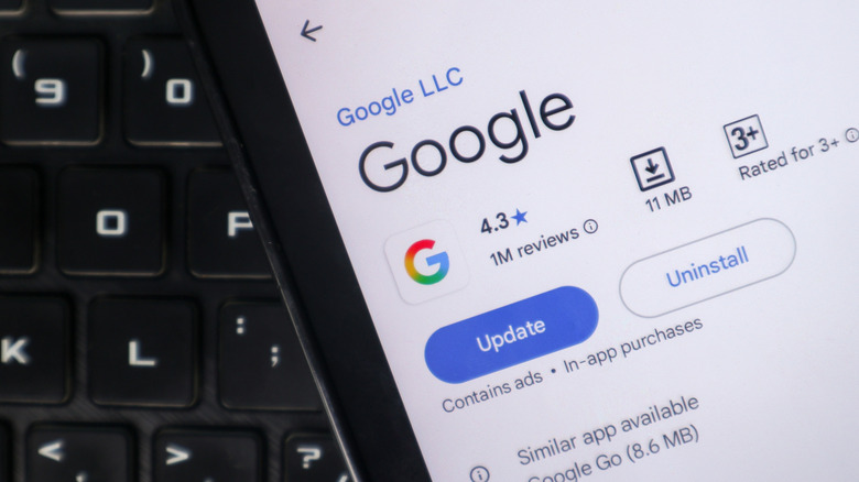 Close up of update button on Google Play store for Android.