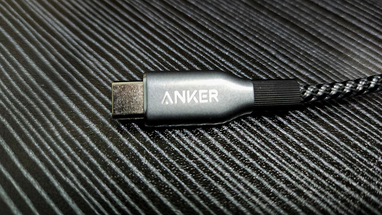 Close-up of an Anker charging cable