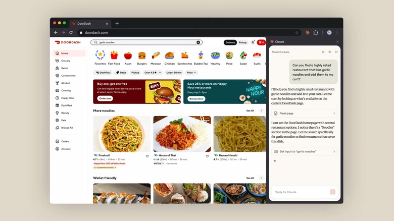 Using Claude for Chrome to add food items to the cart.