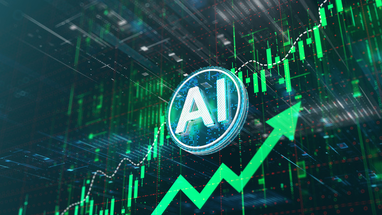 An AI symbol on a digital chart with an arrow heading upward.
