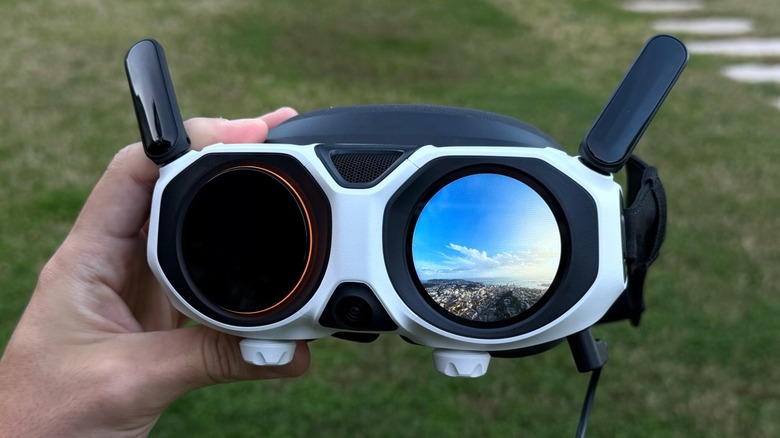 Outer display on the Antigravity A1 Vision Goggle shows what the pilot is viewing with the drone