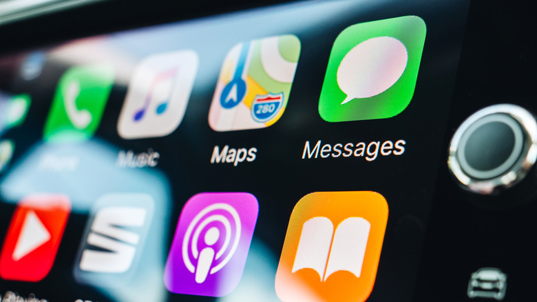 Apple CarPlay displayed on a car's infotainment touchscreen.