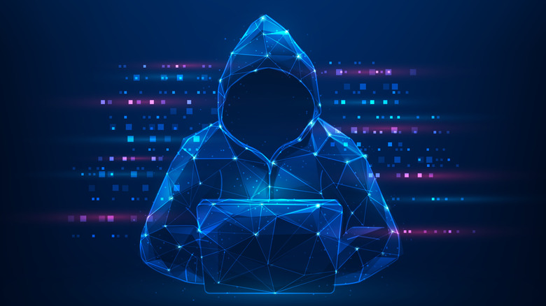 hacker scammer computer technology. cyber security concept. attack and data digital.