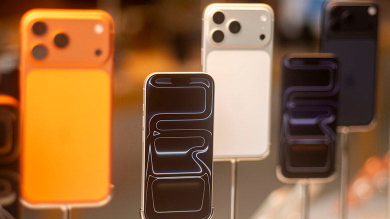 Apple's iPhone 17 models on display at the 2025 launch event