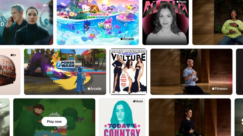 Mockup of several artists, workout programs, TV shows, and more by Apple