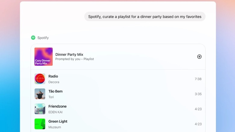 Spotify integrated with ChatGPT, creating a playlist via prompt