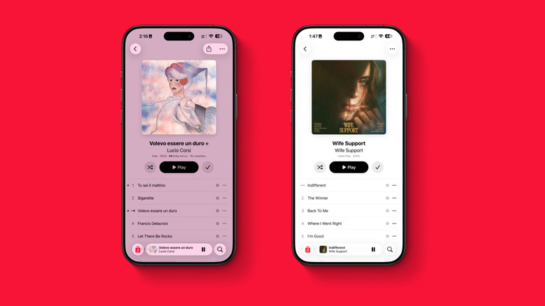 Two screenshots show the difference between an album with an without a colored background