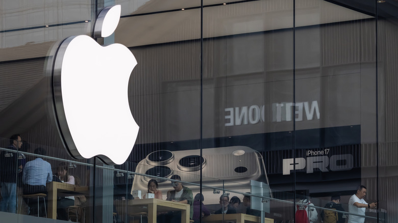 Lit up Apple Logo outside an Apple retail store