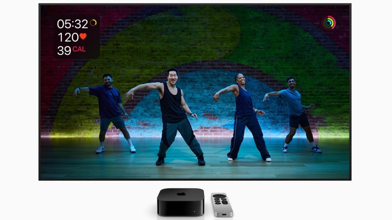 Apple Fitness+ dancing class running on a TV powered by an Apple TV