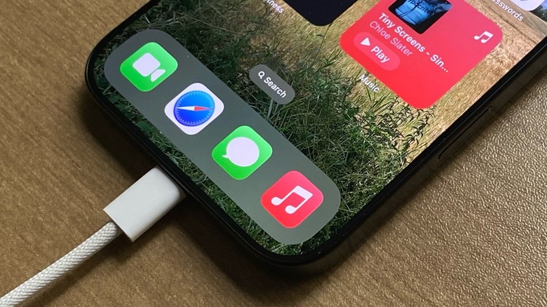 iPhone charging with a USB-C cable