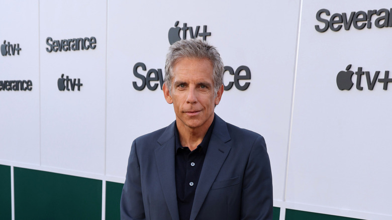 Ben Stiller standing in front of Apple TV+ branding