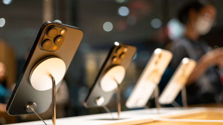 The iPhone 16 series on display in a store.