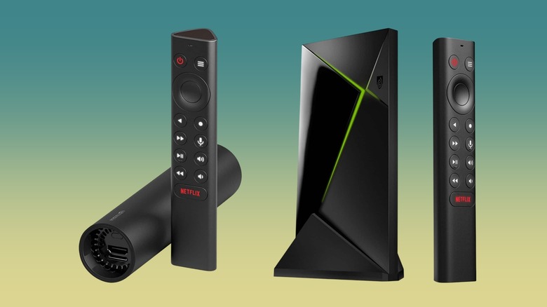 Nvidia Shield and Shield Pro against a gradient background