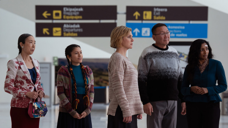 Sharon Gee, Darinka Arones, Rhea Seehorn, Amarburen Sanjid and Menik Gooneratne in Pluribus on Apple TV