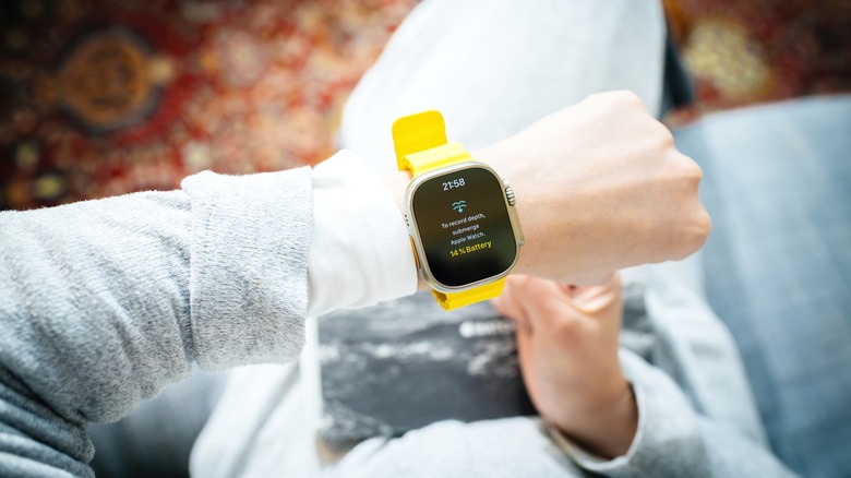An Apple Watch on a wrist on the battery life screen