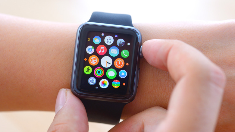 A photograph of an Apple Watch on a wrist.