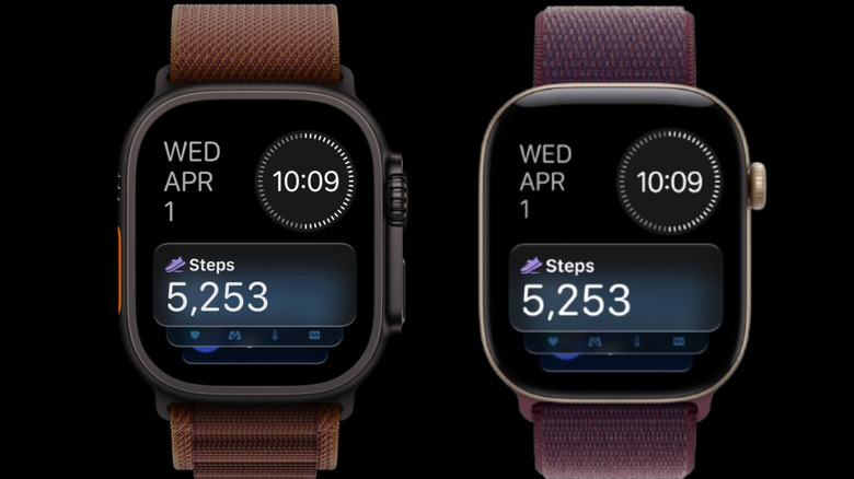 Apple Watch Series 12 and Ultra 4 with step counter open against black background