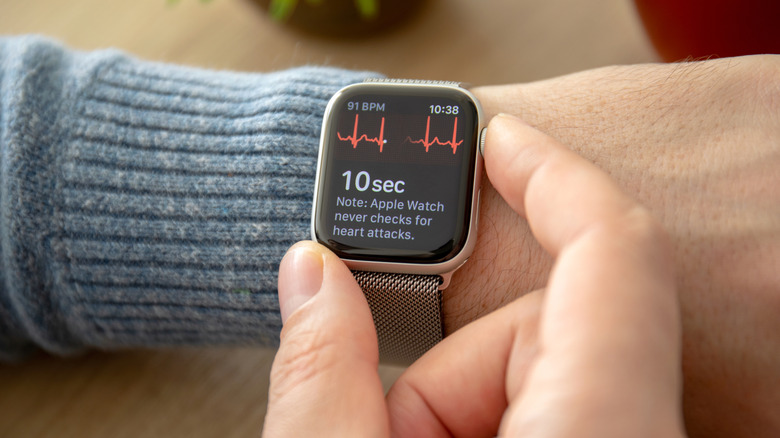 User checking heart rate feature on Apple Watch