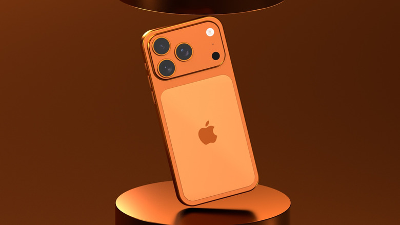 Back view of an orange iPhone Pro
